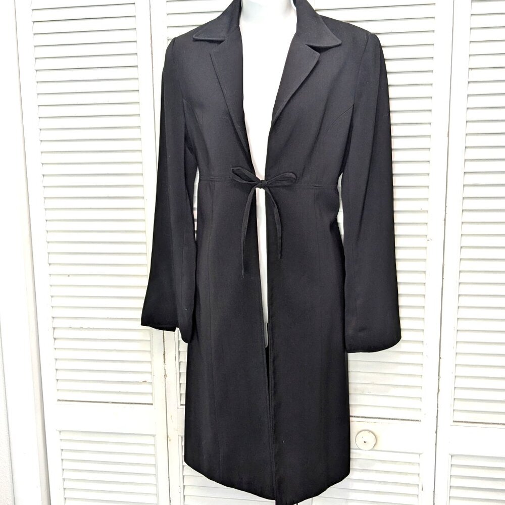 VTG 90s Hennes H&M Womens Long Blazer Jacket Black Sz Med Princess Cut A-Line - Picture 1 of 16